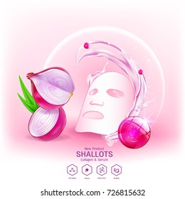 Shallots Extract for Skin Care, Collagen Serum and Vitamin Vector Concept Background Cosmetic Products.