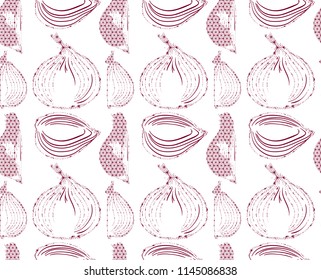 Shallots pattern vector with Japanese pattern background. Food shape decoration.