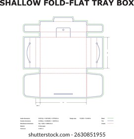 Shallow fold flat tray box packaging template die cut design