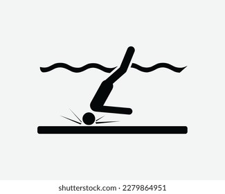 Shallow Water Icon Dive Hit Head Hazard Safety Injury Diving Vector Black White Silhouette Symbol Sign Graphic Clipart Artwork Illustration Pictogram