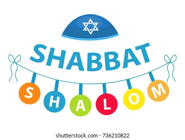 Shalom Shabbat, flat style. Religious Jewish tradition. Isolated on white background. Vector illustration