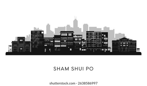 Sham Shui Po with Hong Kong Skyline Vector.