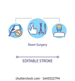 Sham surgery concept icon. Placebo surgical procedure idea thin line illustration. Fake operation, intervention. Vector isolated outline RGB color drawing. Editable stroke