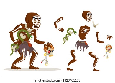 Shaman african voodoo witchcraft dungeon hoodoo dark wood evil minion fantasy medieval action RPG game character layered animation ready character vector illustration