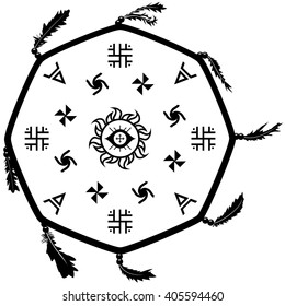 Shaman drum tambourine with slavic signs