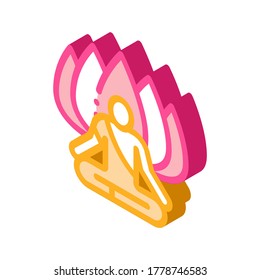 El chamán del vector de iconos de meditación. El chamán isométrico del letrero de meditación. Ilustración de símbolo aislado de color