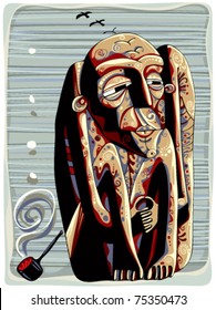 Shaman with pipe tribal graphic stylized illustration.