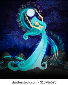 Shaman or witch dancing in the night