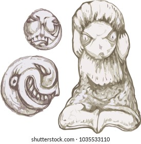 shamanic objects, a set of images. ritual and ethnic artifacts. northern motifs, vector.
