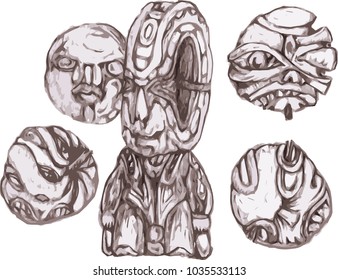 shamanic objects, a set of images. ritual and ethnic artifacts. northern motifs, vector.
