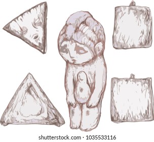 shamanic objects, a set of images. ritual and ethnic artifacts. northern motifs, vector.
