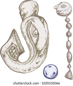 shamanic objects, a set of images. ritual and ethnic artifacts. northern motifs, vector.