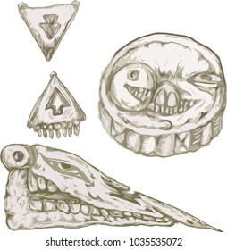 shamanic objects, a set of images. ritual and ethnic artifacts. northern motifs, vector.