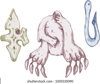 shamanic objects, a set of images. ritual and ethnic artifacts. northern motifs, vector.