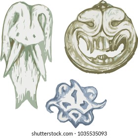 shamanic objects, a set of images. ritual and ethnic artifacts. northern motifs, vector.