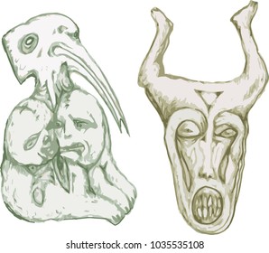 shamanic objects, a set of images. ritual and ethnic artifacts. northern motifs, vector.