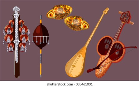 Shamanist oriental music instruments of central asia