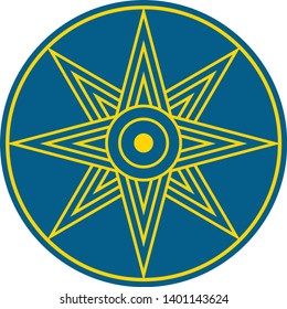 Shamash sun symbol, star of Ishtar, Sumerian Sun rays symbol