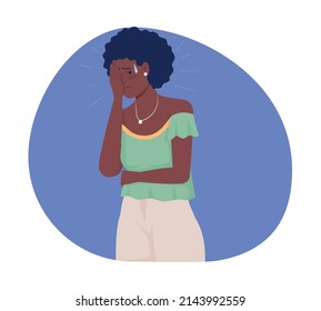 Shame 2D vector isolated illustration. Unpleasant sensation of guilt flat character on cartoon background. Man regrets and feels embarrassed colourful scene for mobile, website, presentation