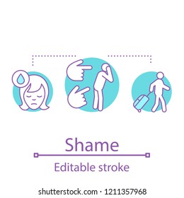 Shame Concept Icon. Condemnation Idea Thin Line Illustration. Public Shaming. Vector Isolated Outline Drawing. Editable Stroke