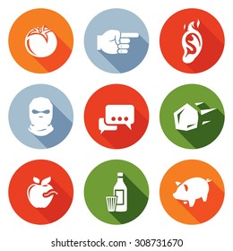 Shame, ridicule Icons Set. Vector Illustration. Isolated Flat Icons collection on a color background for design