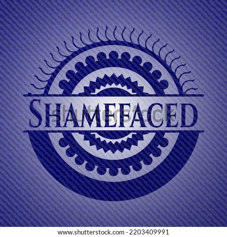 Shamefaced badge with denim background. Vector Illustration. Detailed. 