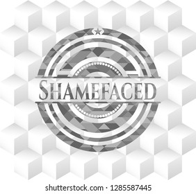 Shamefaced grey badge with geometric cube white background