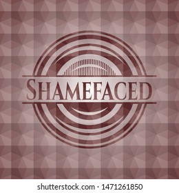 Shamefaced red emblem with geometric background. Seamless.