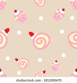 shameless brown cakecartoon style icon pattern on background vector use for wall decoration and website. bakery shop and gaming,website.
