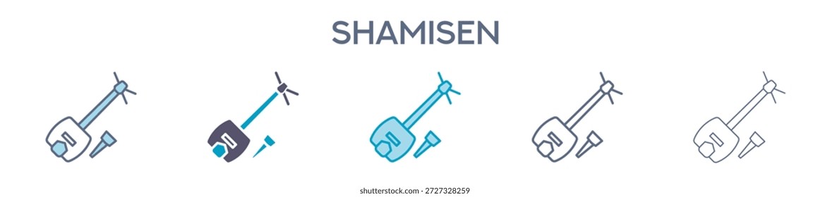 Elemento Shamisen Para Diseño Gráfico - Estilos Múltiples. Ilustración vectorial De Dos Colores Y Negro. Los Diseños Múltiples De Los Iconos Se Pueden Utilizar Para El Móvil, Ui, Web
