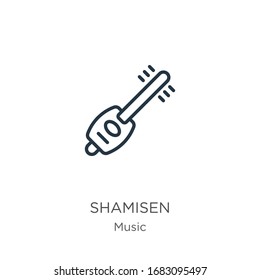 Shamisen icon. Thin linear shamisen outline icon isolated on white background from music collection. Line vector sign, symbol for web and mobile