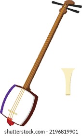 The shamisen is a Japanese stringed instrument with a neck. Both sides of the wooden body are covered with leather, and the strings are plucked with a plectrum.