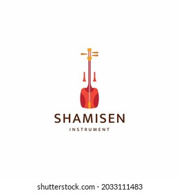 Shamisen Japanese traditional musical instrument logo icon design template flat vector