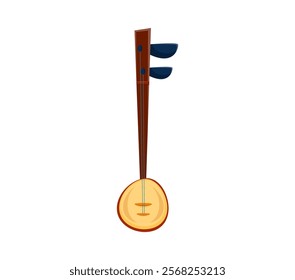 Shamisen musical instrument font exclamation mark symbol. Sound festival string or brass equipment font typeset isolated vector punctuation sign, orchestra classic music instrument ABC special symbol