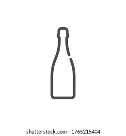 Shampagne bottle in flat style on white background. Simple template design. Beverage icon design. Isolated illustration outline object. One line symbol of an alcoholic drink. Single shape drink. 