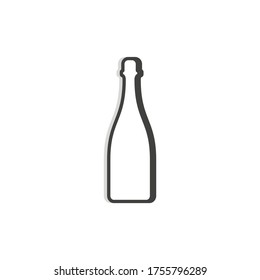 Línea de botellas de champán. Plantilla simple. Objeto aislado. Símbolo en líneas delgadas para instituciones alcohólicas, bares, restaurantes, pubs y clubes nocturnos. Borde oscuro. Ilustración plana sobre fondo blanco.
