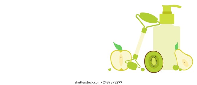 Shampoo banner. Fruits background. Flat style. Vector icons.