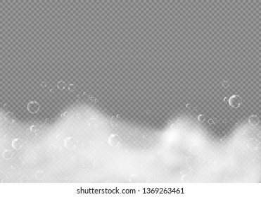 Shampoo bath foam with bubbles isolated on transparent background. Vector illustration white soap water