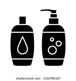 Shampoo and bath foam glyph icon. Silhouette symbol.  Soap and shower gel. Hygiene products.Negative space. Vector isolated illustration
