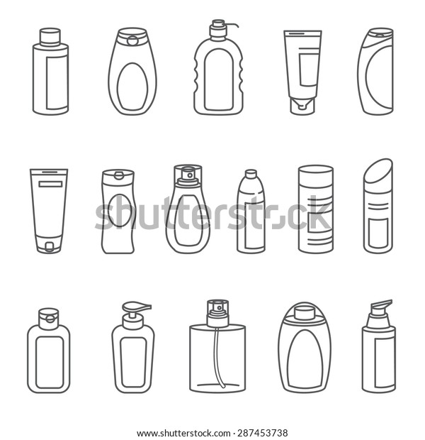 Shampoo Bath Lotion Bottles Set Outline Stock Vector (Royalty Free