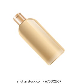 Shampoo bottle in beige color without label isolated on white
