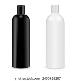 Shampoo Flasche Blank Design. Vorlage des Kosmetikproduktpakets, Objekt der sauberen Vektorgrafik. Kunststoffschlauch für Flüssigseife, Hautfeuchtigkeitscreme, Dusche oder Badewanne kosmetische Vektorillustration