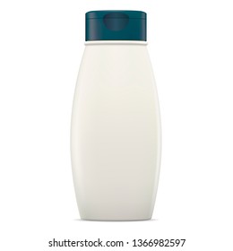 Shampoo Bottle. Cosmetic Package. Vector Template. Plastic 3d Blank for Body Soap, Lotion, Cream Product. Advertising Pack Collection. Oval Tube Mock Up Template. Isolated Container.