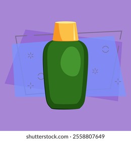 Shampoo bottle. Green plastic container, conditioner, shower gel, soap. Vector illustration can be used for topics like plastic rubbish, bathroom, hygiene