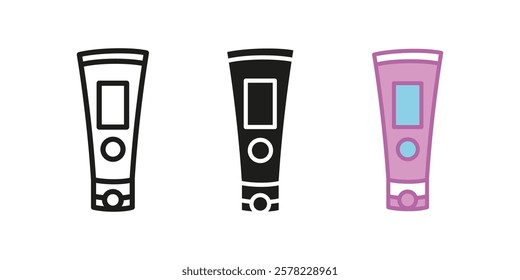 Shampoo bottle icon. Cosmetic tube vector illustration. Cosmetics cream symbol. Lotion, scrub or balm sign. Hair care conditioner, detergent pictogram. Body moisture and body shower gel concept.