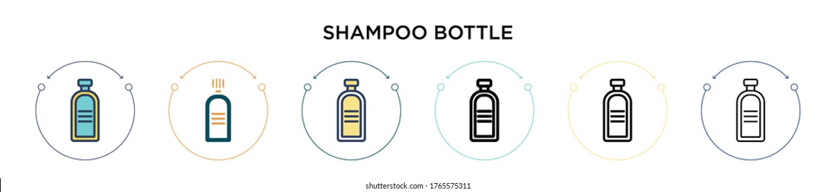 Shampoo bottle icon in filled, thin line, outline and stroke style. Vector illustration of two colored and black shampoo bottle vector icons designs can be used for mobile, ui, web