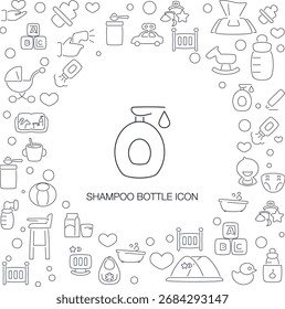 Icono de botella de champú, estilo de línea con fondo de mosaico, ideal para el Web y el uso de fondo.