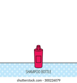 Shampoo bottle icon. Liquid soap sign. Circles seamless pattern. Background with red icon. Vector