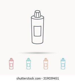 Shampoo bottle icon. Liquid soap sign. Linear icons on white background. Vector