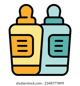 Shampoo bottle icon outline vector. Beauty care. Comb people color flat